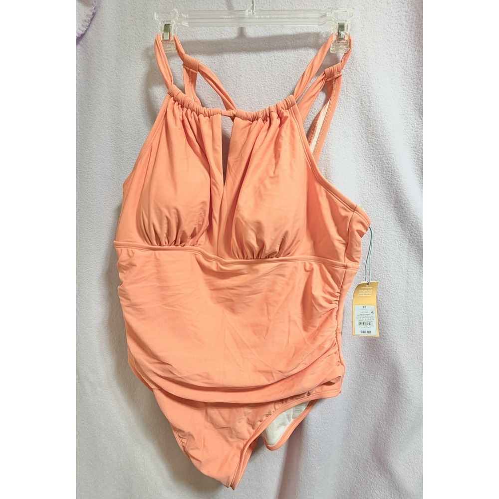 NWT Coral High‎ Neck One-Piece Swimsuit Juniors Size 17 Tummy Control